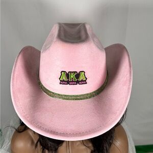 AKA Rhinestone Suede Cowboy Hat | Alpha Kappa Alpha Pink & Green Sorority Hat